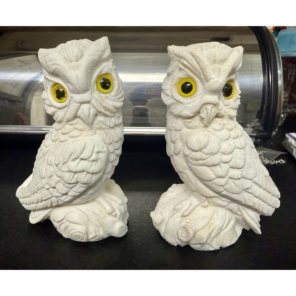 Owl Alabaster White Vintage Animal Figurine Bird Porcelain Decoration Two